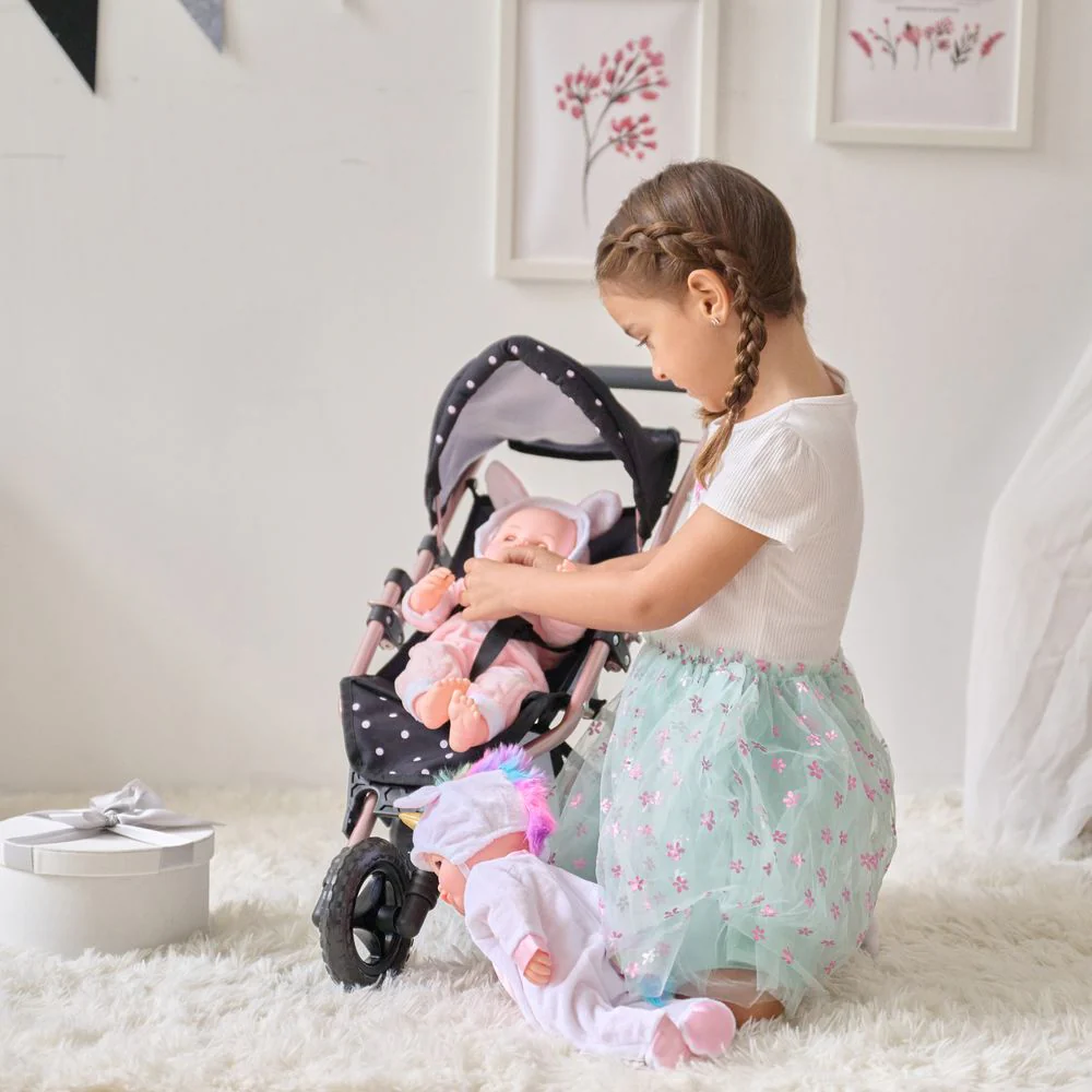 Olivia's Little World Pin Up Doll Jogging Stroller & Retractable Canopy - Black - Image 2