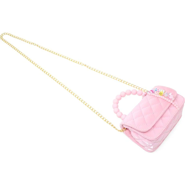 Pearl Handle Message Charm Handbag - Pink - Image 4