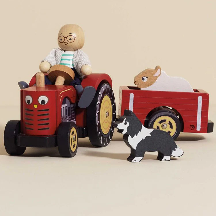 Wooden Farmyard Tractor & Trailer Toy - Image 2